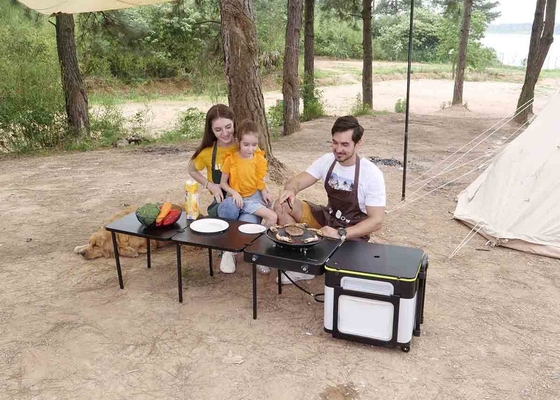 Steel Portable Mobile Camping Kitchen With BBQ Grill For Glamping